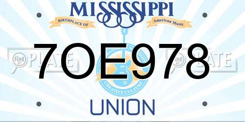 7OE978 Mississippi License Plate