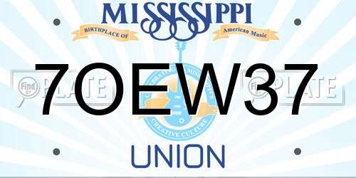 7OEW37 Mississippi License Plate