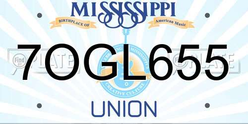 7OGL655 Mississippi License Plate