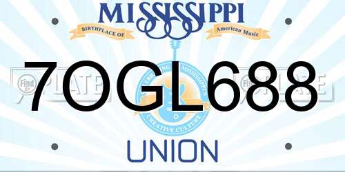 7OGL688 Mississippi License Plate