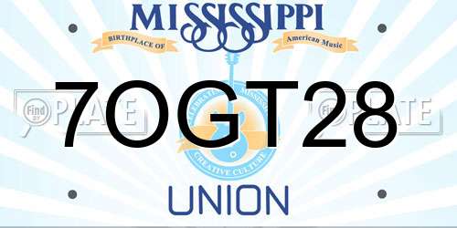 7OGT28 Mississippi License Plate