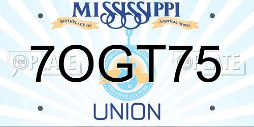 7OGT75 Mississippi License Plate
