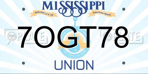7OGT78 Mississippi License Plate