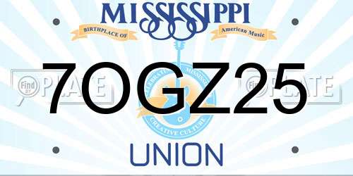 7OGZ25 Mississippi License Plate