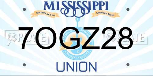 7OGZ28 Mississippi License Plate