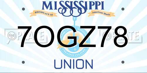 7OGZ78 Mississippi License Plate