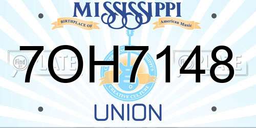 7OH7148 Mississippi License Plate