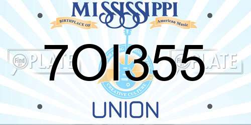 7OI355 Mississippi License Plate