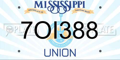 7OI388 Mississippi License Plate