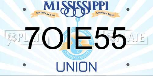 7OIE55 Mississippi License Plate