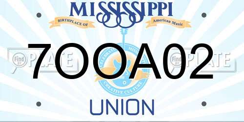 7OOA02 Mississippi License Plate