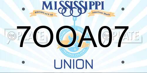 7OOA07 Mississippi License Plate