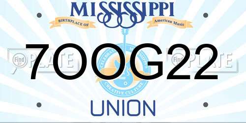 7OOG22 Mississippi License Plate