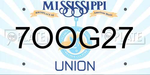 7OOG27 Mississippi License Plate