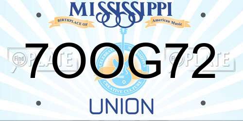 7OOG72 Mississippi License Plate