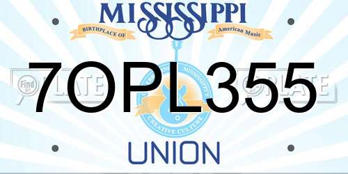 7OPL355 Mississippi License Plate