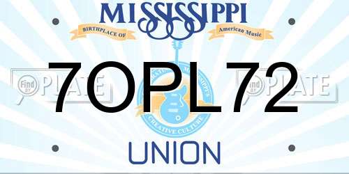 7OPL72 Mississippi License Plate