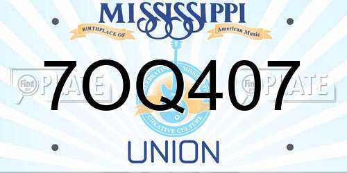 7OQ407 Mississippi License Plate