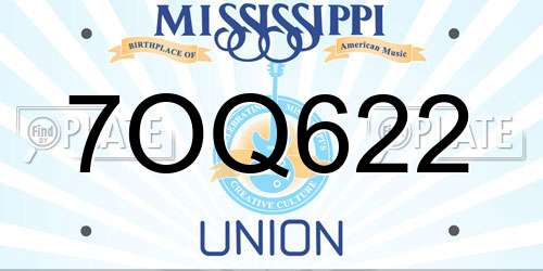 7OQ622 Mississippi License Plate