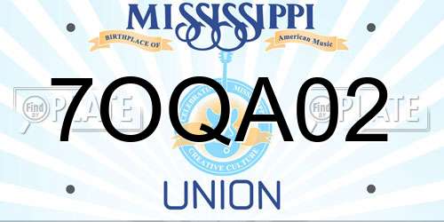 7OQA02 Mississippi License Plate