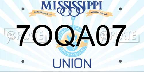 7OQA07 Mississippi License Plate