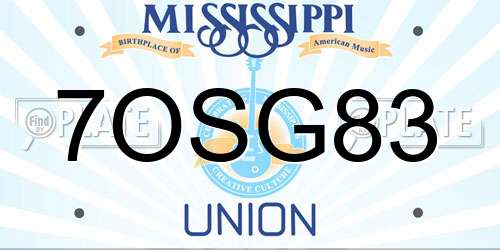 7OSG83 Mississippi License Plate