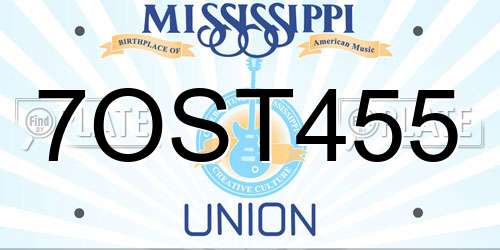 7OST455 Mississippi License Plate