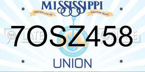 7OSZ458 Mississippi License Plate