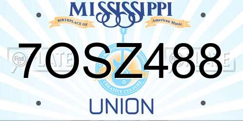 7OSZ488 Mississippi License Plate