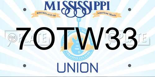 7OTW33 Mississippi License Plate
