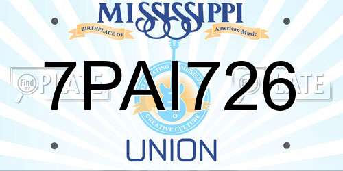 7PAI726 Mississippi License Plate