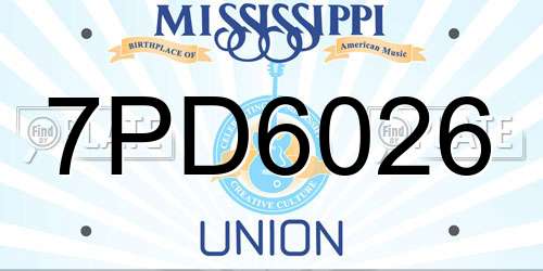 7PD6026 Mississippi License Plate