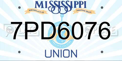 7PD6076 Mississippi License Plate