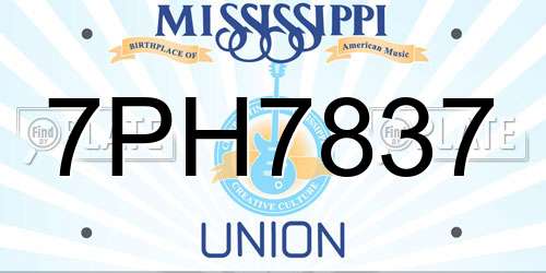 7PH7837 Mississippi License Plate