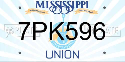 7PK596 Mississippi License Plate
