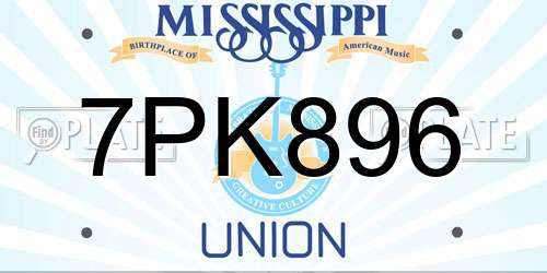 7PK896 Mississippi License Plate