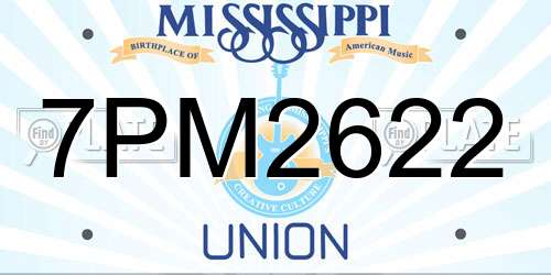 7PM2622 Mississippi License Plate