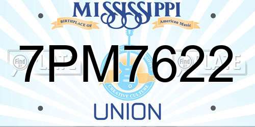 7PM7622 Mississippi License Plate