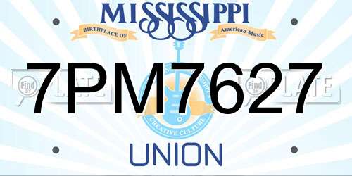 7PM7627 Mississippi License Plate