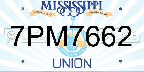 7PM7662 Mississippi License Plate