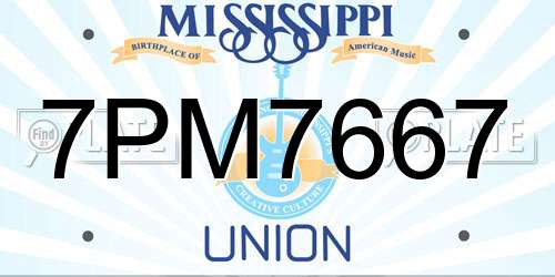 7PM7667 Mississippi License Plate
