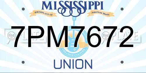 7PM7672 Mississippi License Plate