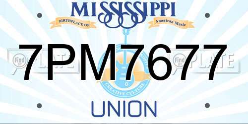 7PM7677 Mississippi License Plate