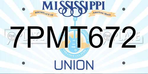 7PMT672 Mississippi License Plate