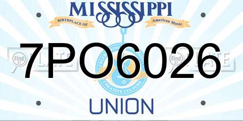 7PO6026 Mississippi License Plate