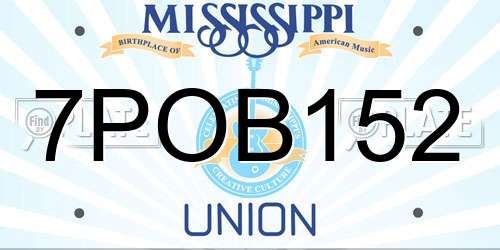 7POB152 Mississippi License Plate