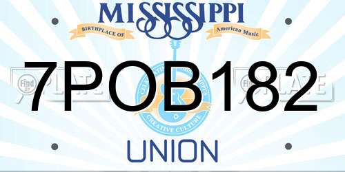 7POB182 Mississippi License Plate