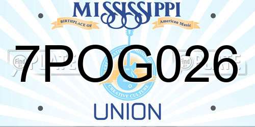 7POG026 Mississippi License Plate