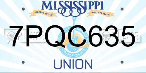 7PQC635 Mississippi License Plate