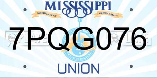 7PQG076 Mississippi License Plate
